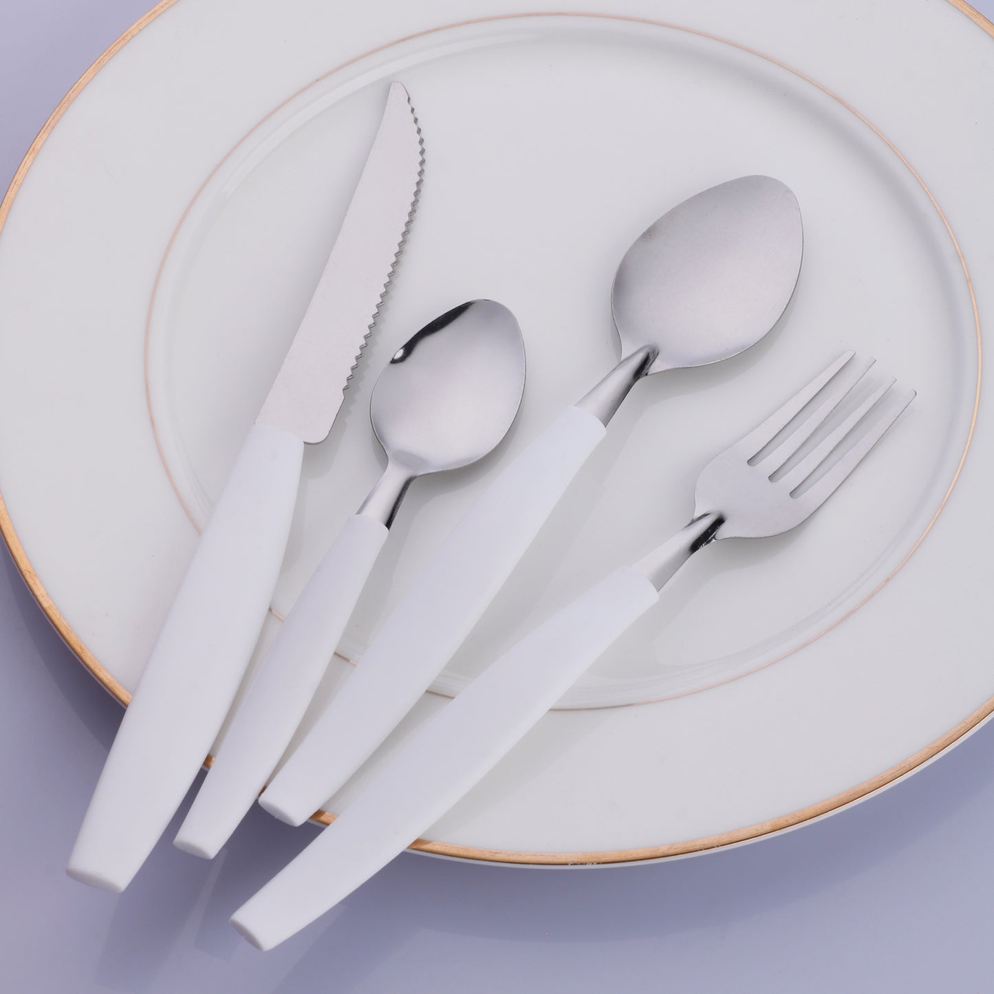 4-Piece Plastic Handle Stainless Steel Flatware Set with Comfortable Shape Handle