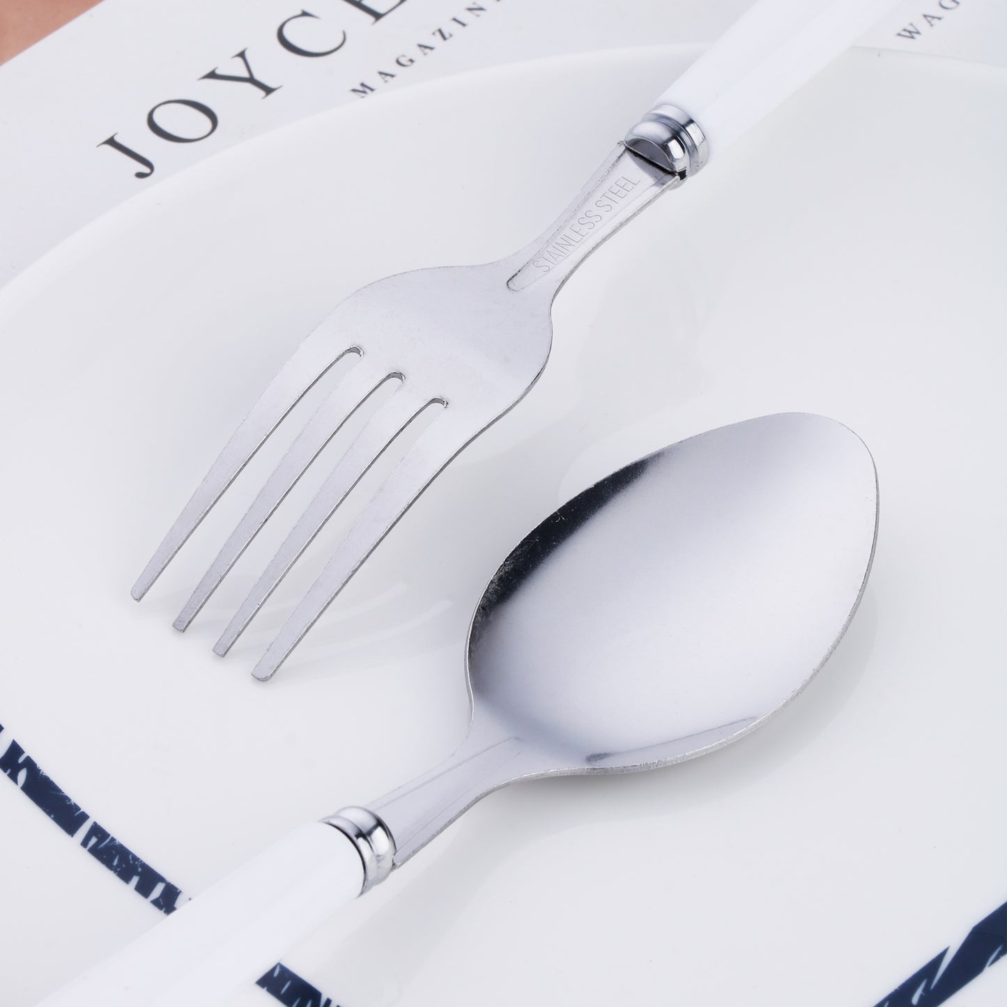 Cartoon rabbit handle, stainless steel kitchen knife, fork, spoon, tableware set, 3-piece portable tableware set, silver, pink