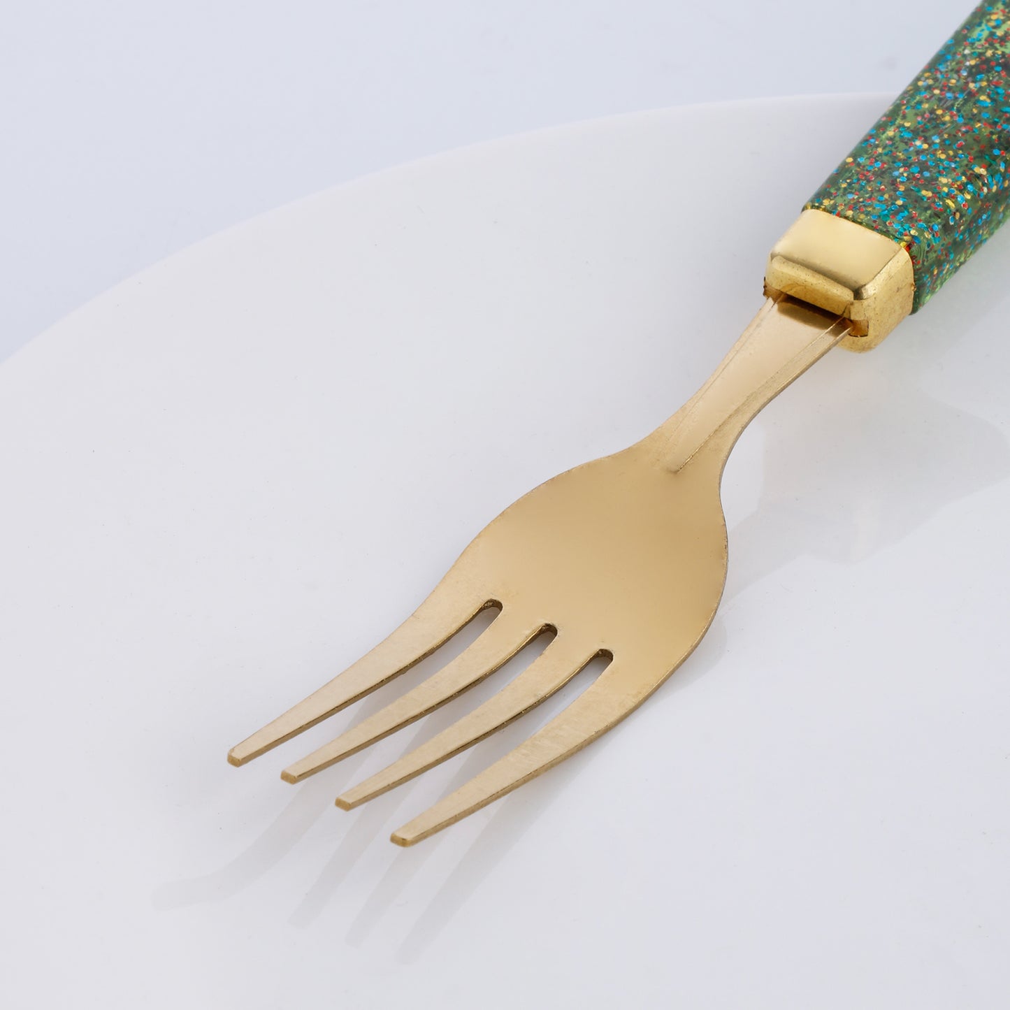 3 Pieces Set Stainless Steel Golden Tableware Square Handles with Decorated Glitter