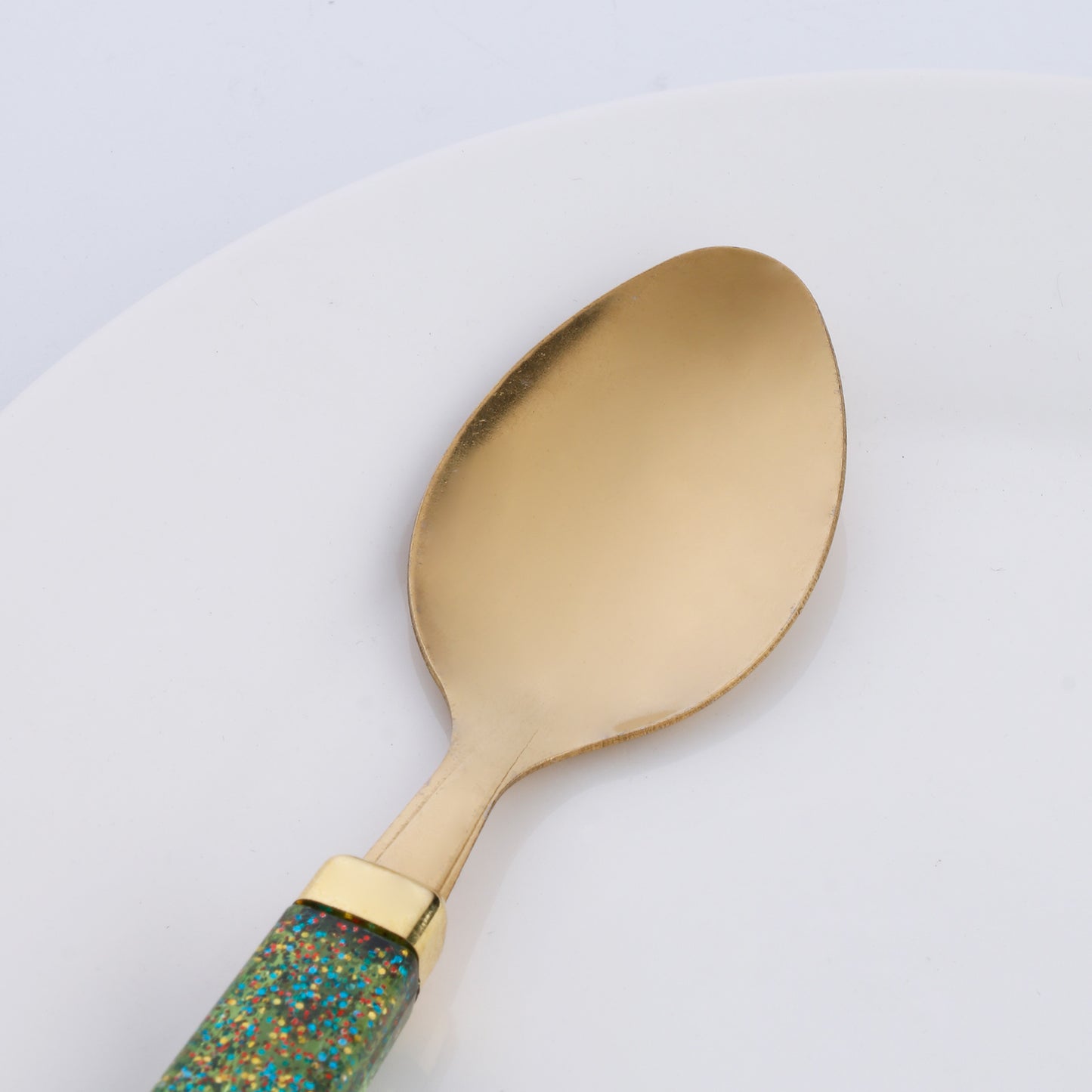 3 Pieces Set Stainless Steel Golden Tableware Square Handles with Decorated Glitter