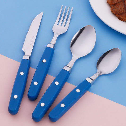 4-Pieces Stainless Steel Cutlery Set with Plastic Decorated Square Handle, Stripes Handle, Texture Handle Tableware