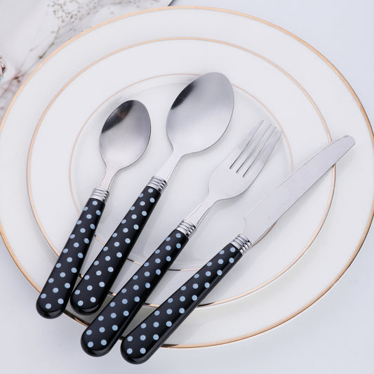 3-piece stainless steel cutlery knife fork spoon portable set, spotted striped handle creative stainless steel cutlery set, silvery