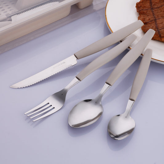 4-Piece Plastic Handle Stainless Steel Flatware Set with Comfortable Shape Handle