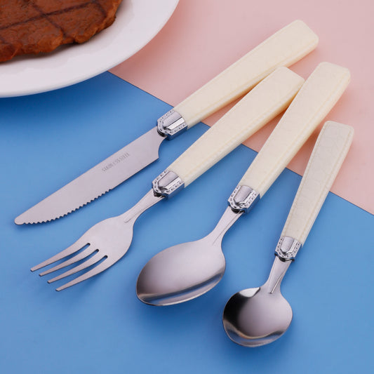 4-Pieces Stainless Steel Cutlery Set with Plastic Decorated Square Handle, Stripes Handle, Texture Handle Tableware