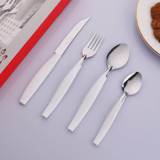 4-Piece Plastic Handle Stainless Steel Flatware Set with Comfortable Shape Handle
