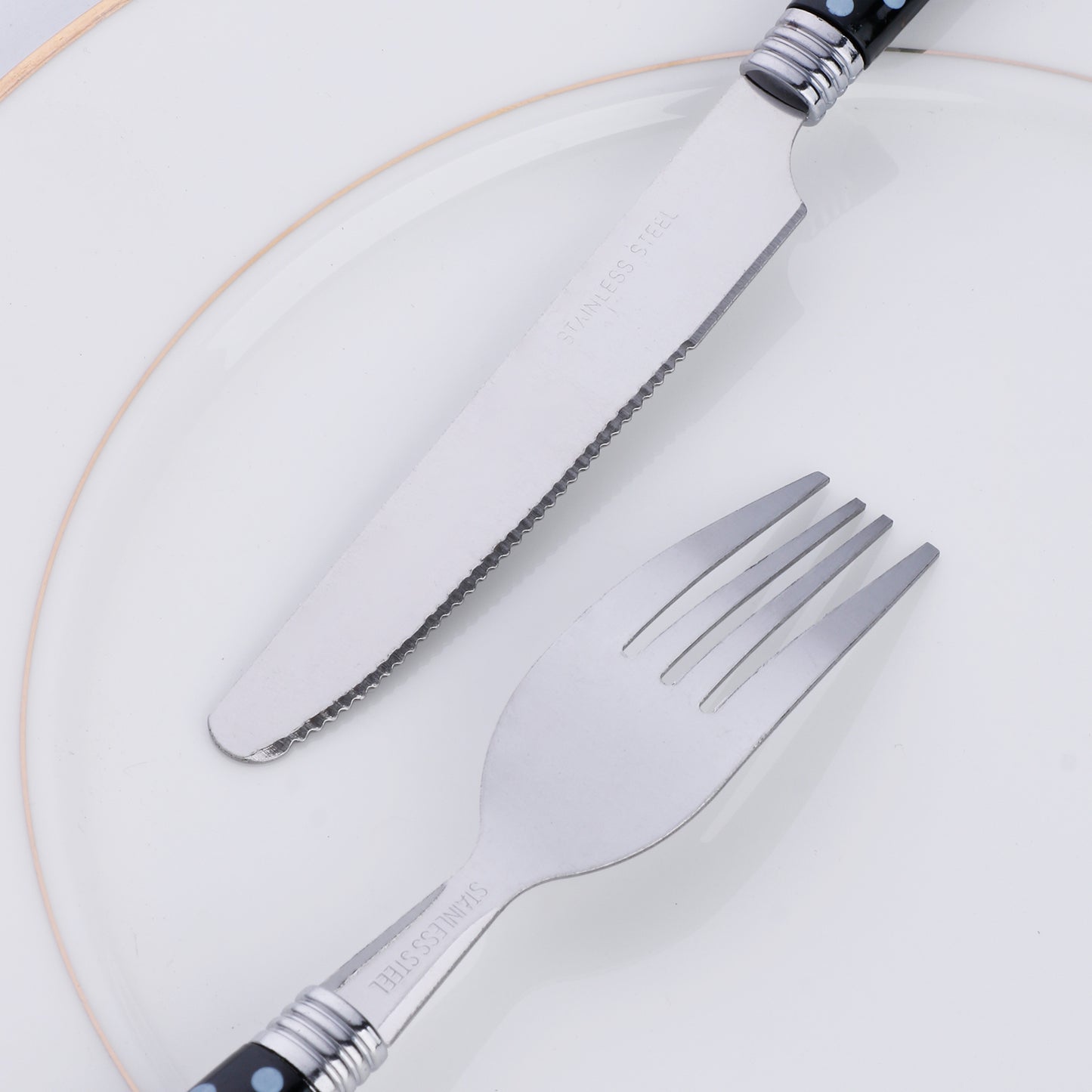 3-piece stainless steel cutlery knife fork spoon portable set, spotted striped handle creative stainless steel cutlery set, silvery