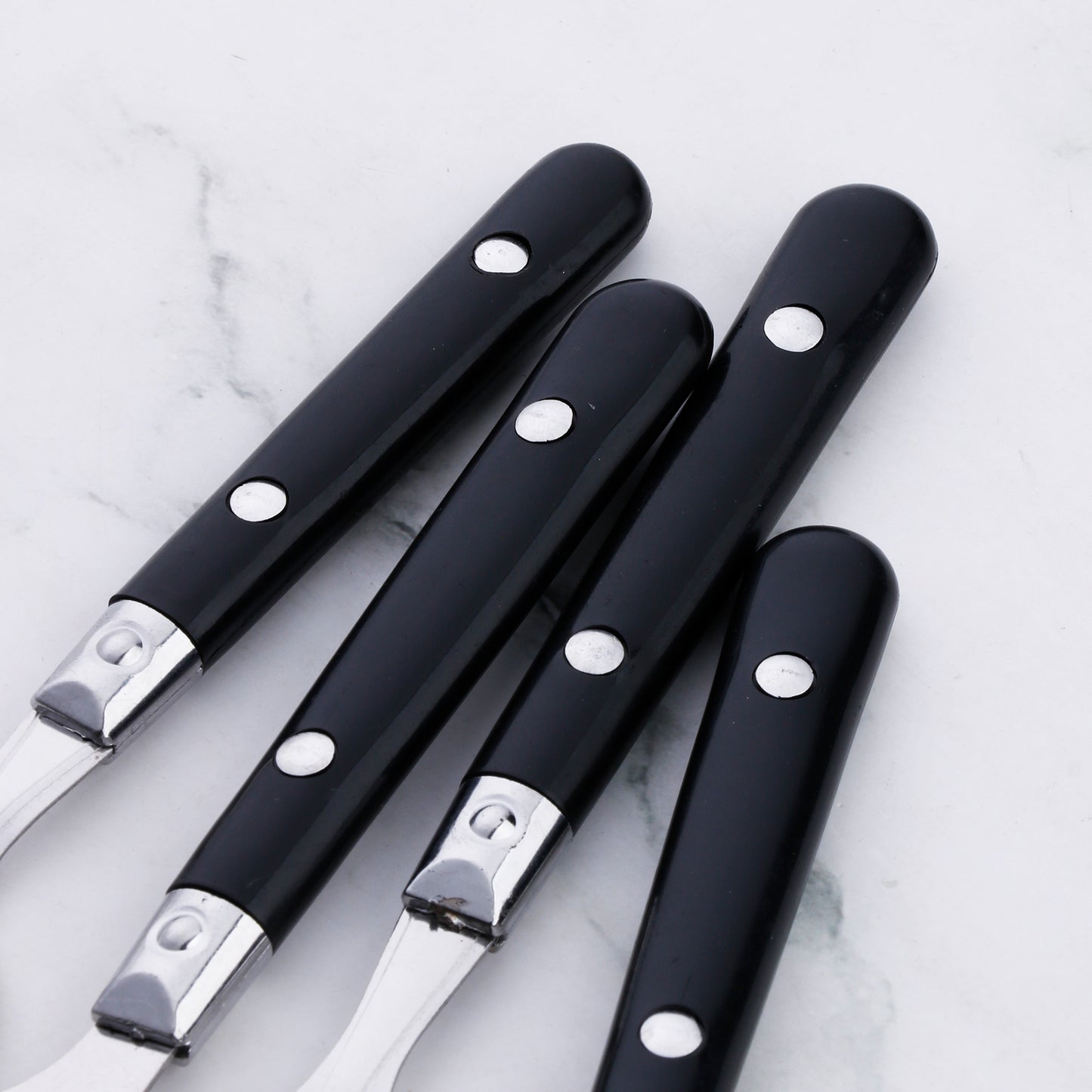 4 Pieces Black Handle Flatware Set, Durable Stainless Steel Dinner Knife, Dinner Fork, Dinner Spoon , Desset Spoon Set, for Picnic, Home Party, School Student, Easy Wash