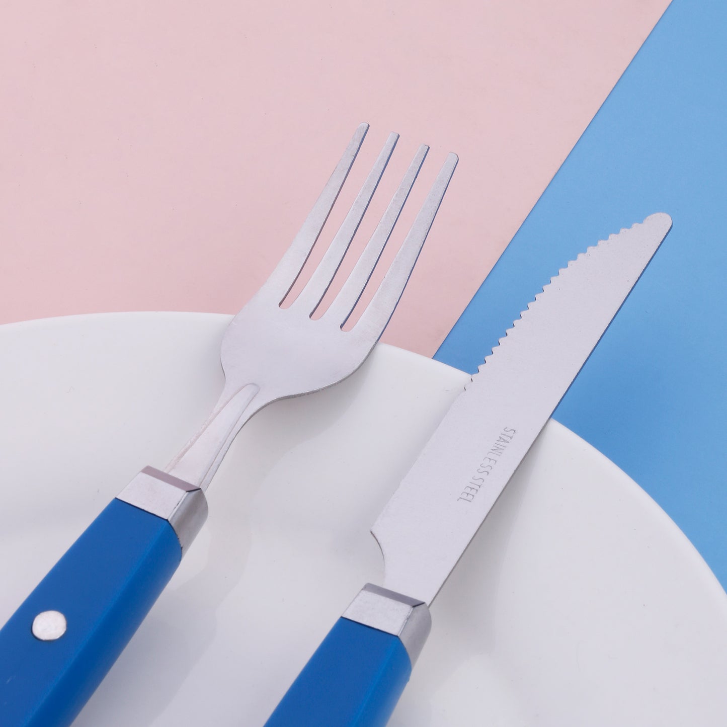 4-Pieces Stainless Steel Cutlery Set with Plastic Decorated Square Handle, Stripes Handle, Texture Handle Tableware