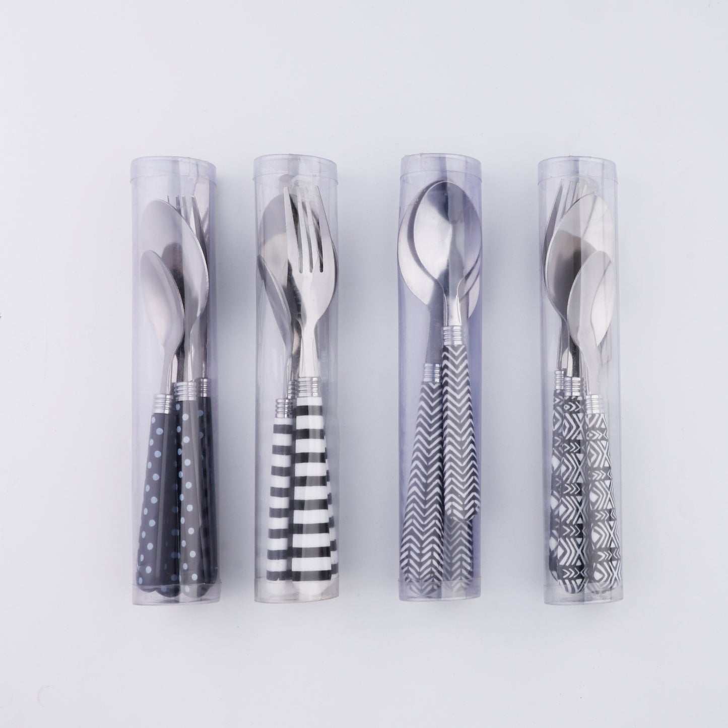 3-piece stainless steel cutlery knife fork spoon portable set, spotted striped handle creative stainless steel cutlery set, silvery