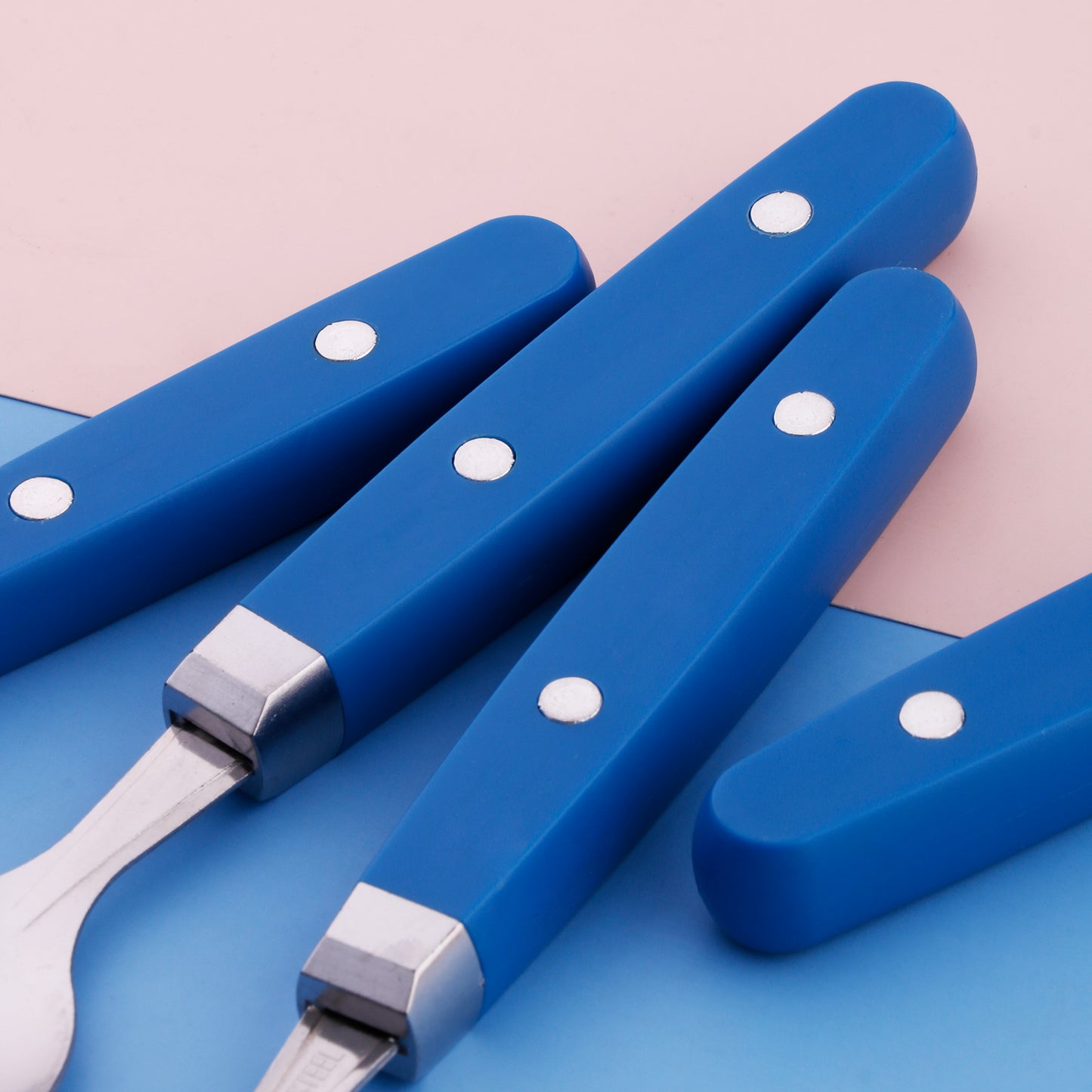 4-Pieces Stainless Steel Cutlery Set with Plastic Decorated Square Handle, Stripes Handle, Texture Handle Tableware